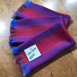 JOAN GREEN Fringed Striped Woven Dinner Napkins-70's Style- Purple/Pink Set of 3